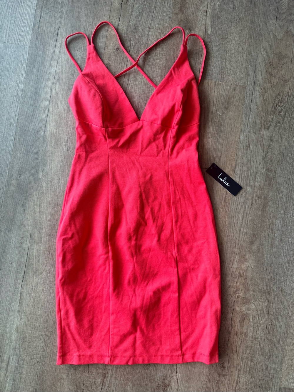Lulu's Coral Strappy V-Neck Bodycon Dress